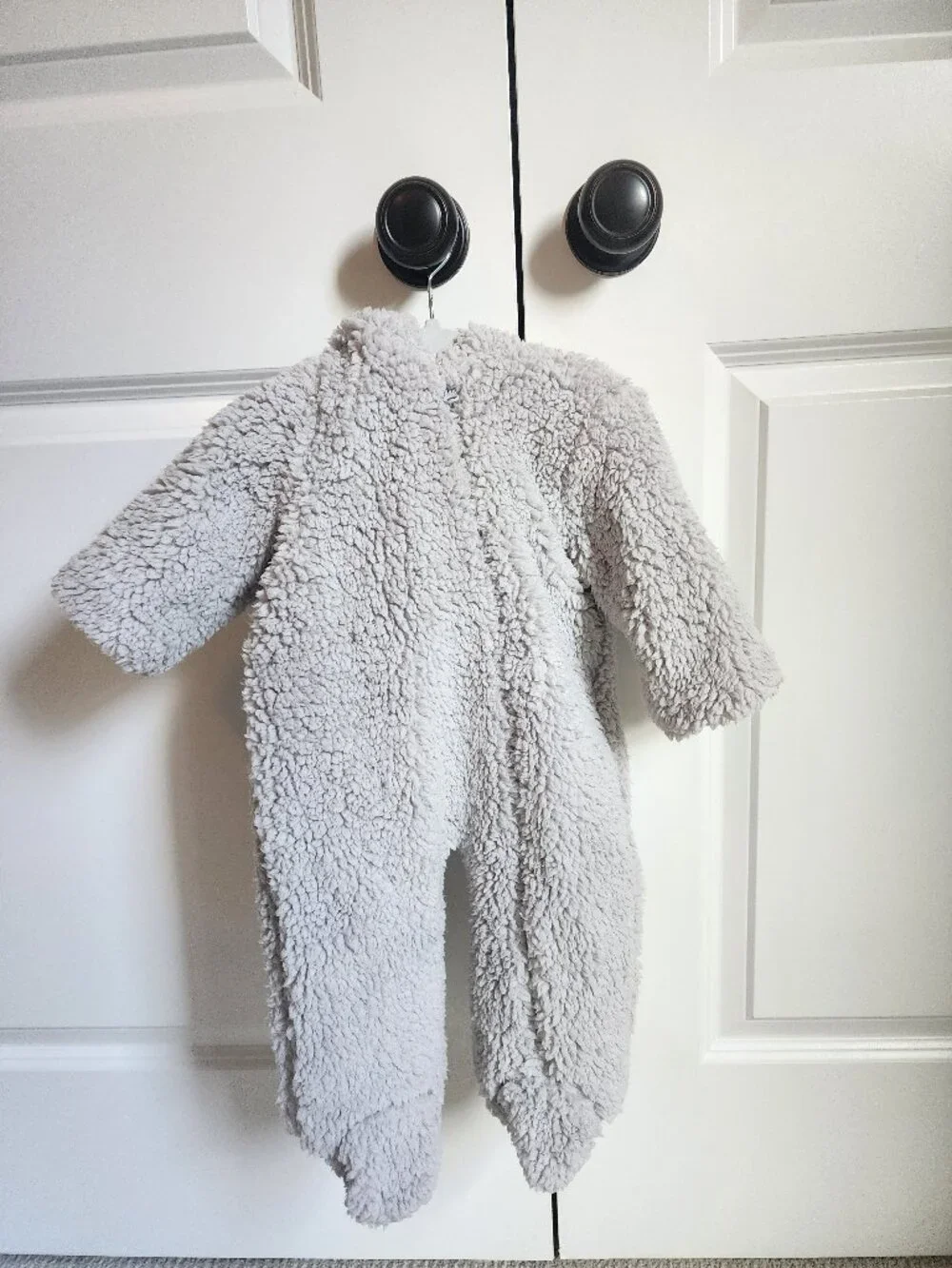 Quincy Mae Gray Teddy Bear Hooded Fleece One-Piece, Size 3-6